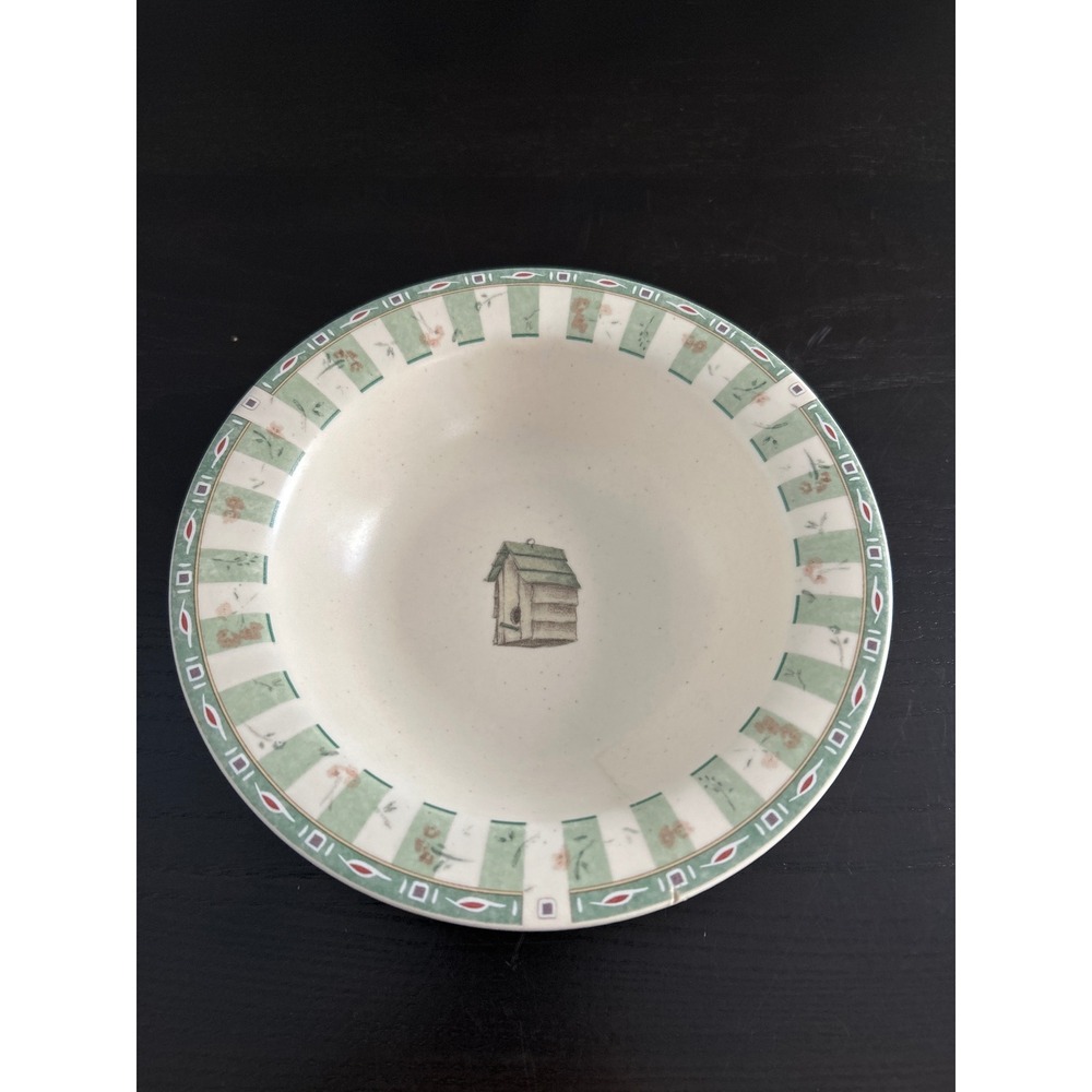 Pfaltzgraff Naturewood 7.25" Rimmed Soup Bowl Birdhouse Green Stoneware USA